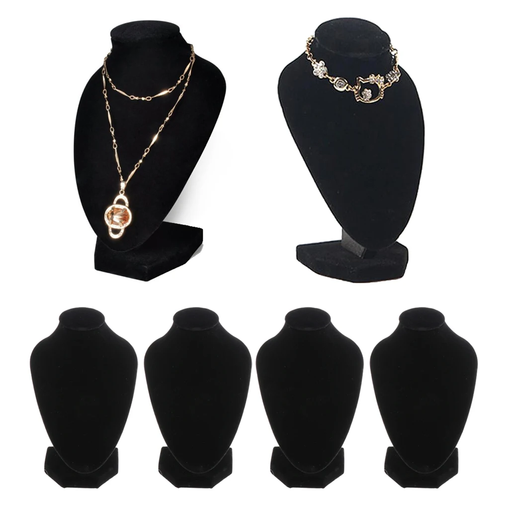 

4x Black Velvet Necklace Bust Display Shop Chain Jewelry Stands 5.91x3.94''