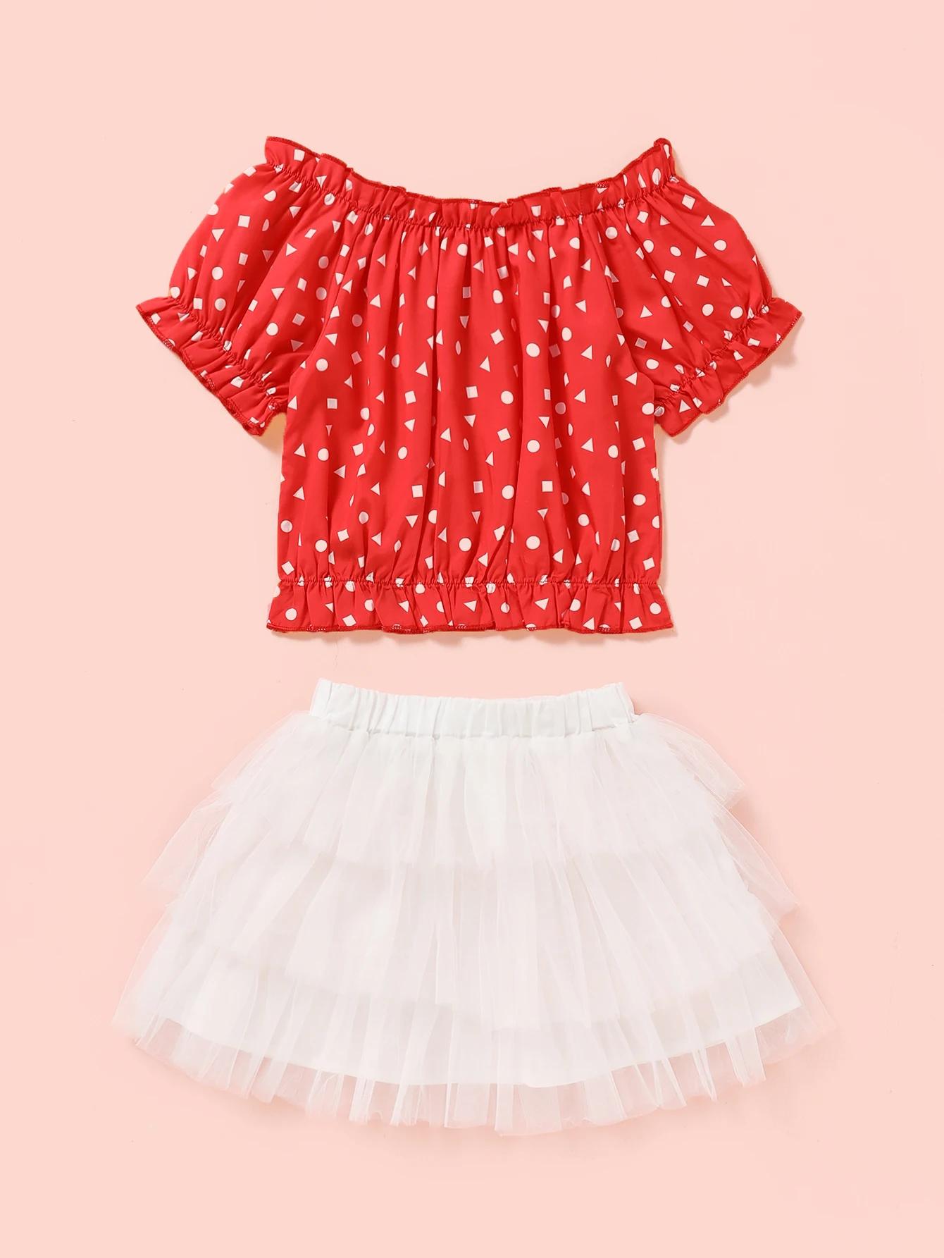 

Free Shipping Items clothes for Girls Red Short Sleeve T-shirt And Solid White Tulle Skirt Toddler Girls Summer Dress Outfits