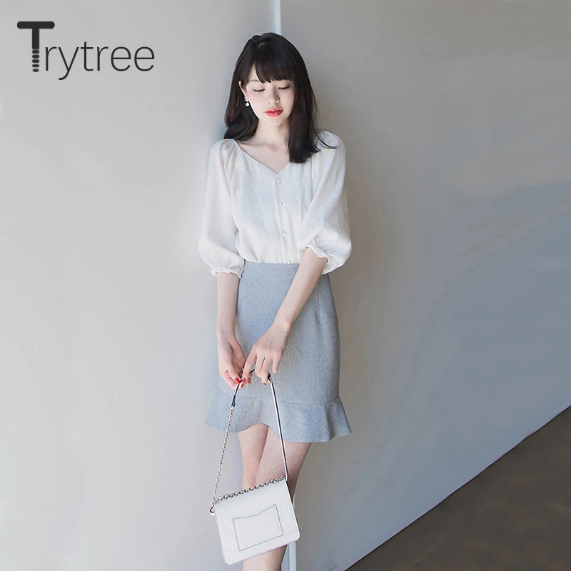 Осенний Женский комплект из двух предметов Trytree повседневный однобортный Топ с V