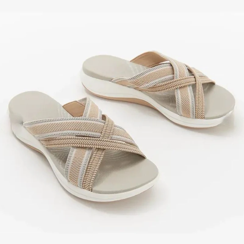 

2021 New Women's Shoes Fashion Casual Everyday All-match Classic Striped Cross Open Toe Flat Heel Comfortable Sandals 6KF258