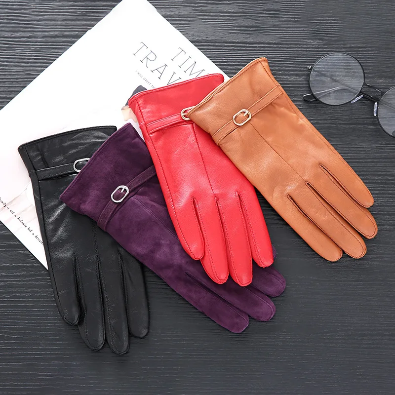 

Women's Sheepskin Gloves Winter Luxury Warm Genuine Leather Gloves 18 Colors Female Mittens S2805