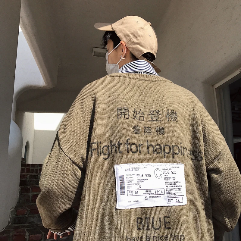 

Autumn Patch Designs Sweaters for Men Korean Fashion Trends Streetwear Oversized Knit Pullover Tops Teens Harajuku Outfit Jumper