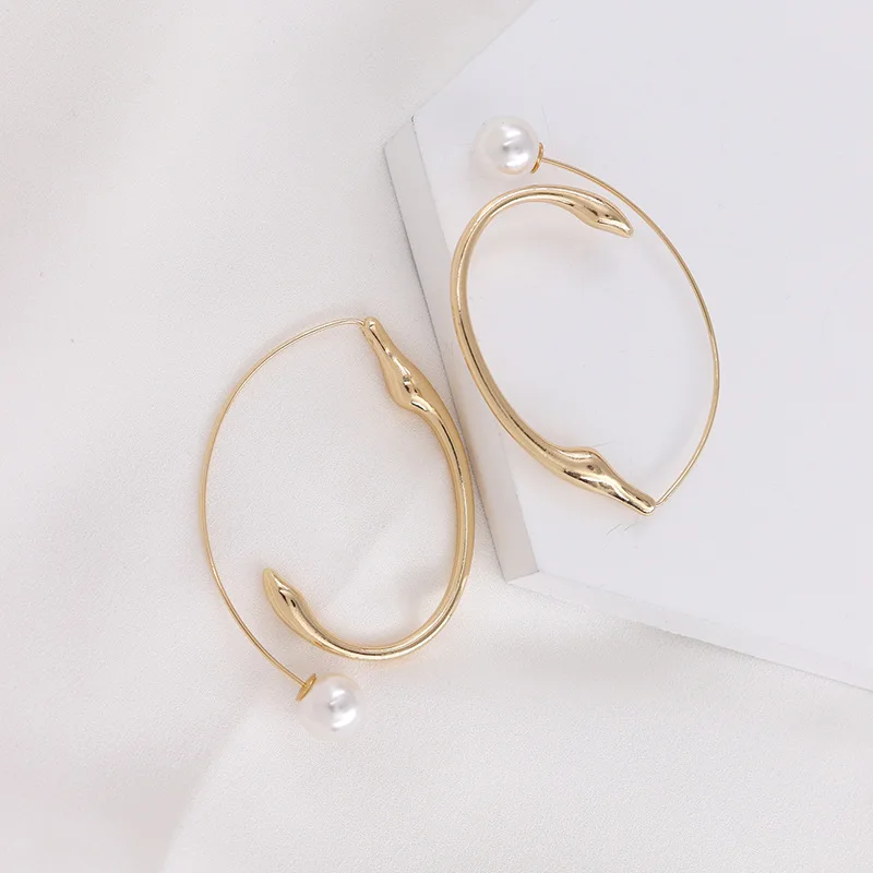 SRCOI модный простой имитация жемчуга длинные серьги геометрической формы