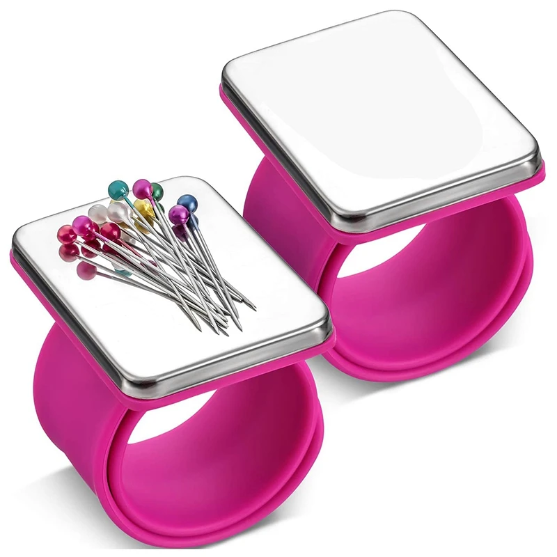 

NEW-2Pcs netic Wrist Sewing Pincushion, Pin Cushion Holder for Hair Clips Sewing, Silicone Wrist Strap Bracele(Plum Red )