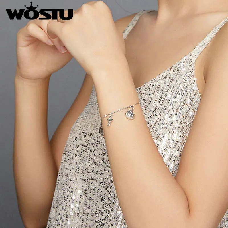 WOSTU Череп Браслеты с привидениями Настоящее серебро 925 пробы Крест на Хэллоуин