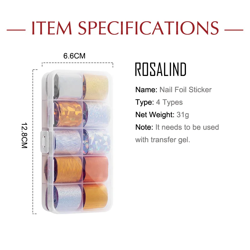 Наклейки ROSALIND Slider из фольги для женского дизайна маникюрного набора верхние