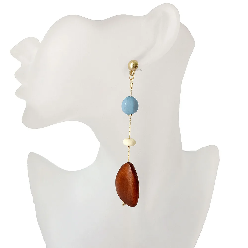 Многоцветные длинные висячие деревянные серьги для женщин бисерные полимерные