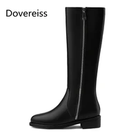 dovereiss fashion womens shoes winter new elegant round toe flats zipper knee high boots concise mature 33 45