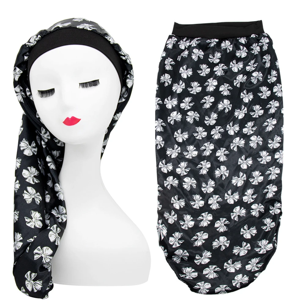 

Fashion print women turban hat soft stretch long tail nightcap hijab bonnet flowers muslim headdress hijab underscarf caps
