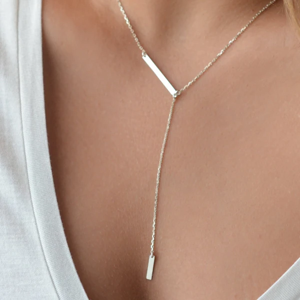 

Silver LONG chain long Necklace Tiny Y shape NecklaceS Minimalist Pendant Charm SILVER BAR