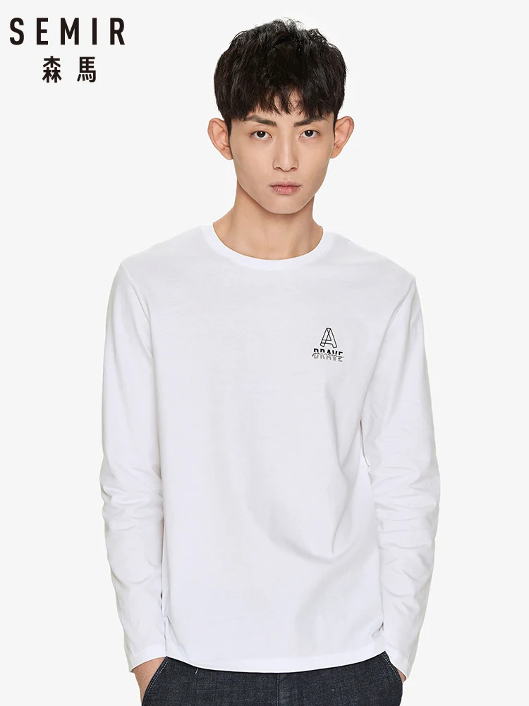 Футболка SEMIR мужская с длинным рукавом хлопковый пуловер контрастными буквами