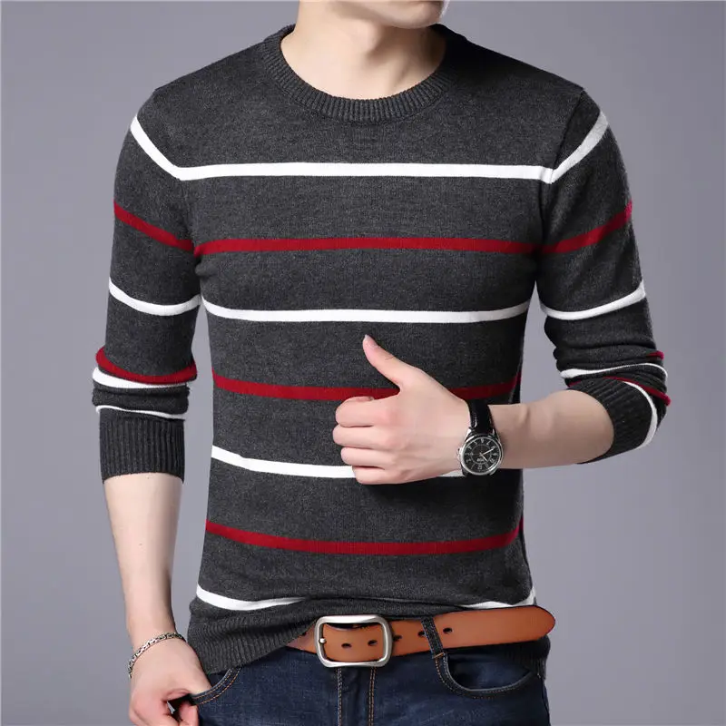 

FAVOCENT 2019 Men's Sweaters New Autumn Casual Striped Knitted Male Pullovers O-Neck Homme Sweater Slim Fitted Warm Clothing