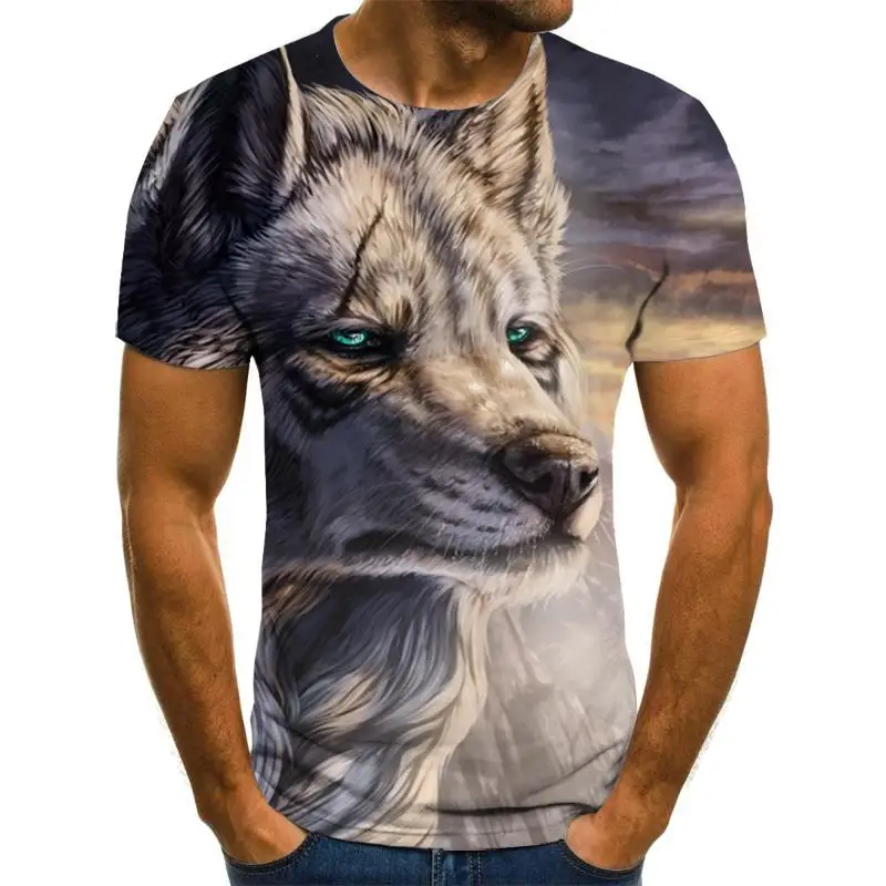 

2021 New Men's Wolf 3D Printing Cool Summer Casual Short Sleeve Shirt Hot Sale T-shirt Short Sleeve