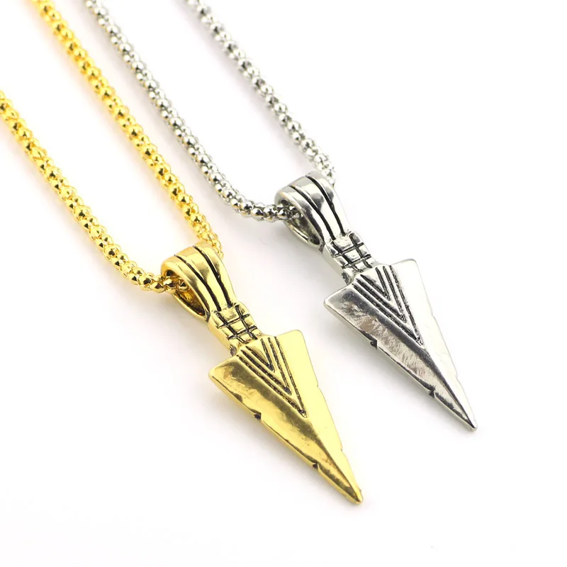 

Vintage Arrows Necklace for Men Alloy Gold Chain Long Choker Triangular Spearhead Pendant 2021 Fashion Jewelry Gothic