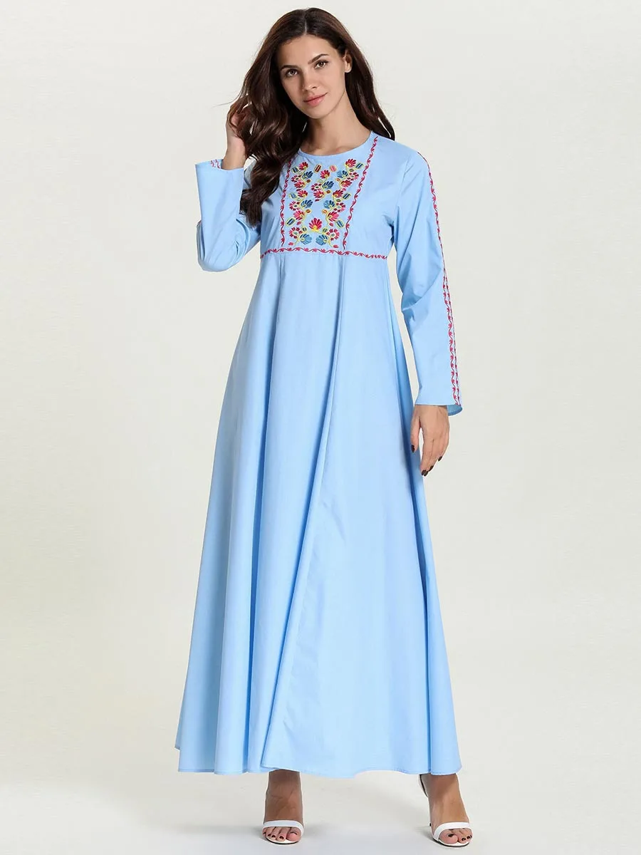 Muslim Abaya Dress Women Turkey Islamic UAE A-line Maxi Hijab Jilbab Vestidos Kimono Moroccan Kaftan Robe Arab Floral Elbise |