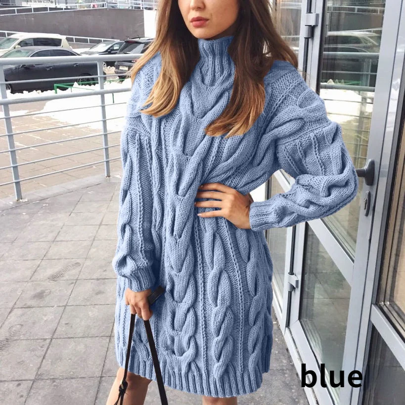 

Crew neck commuter knit solid color loose Pullover twist knit sweater keep warm women winter sweater clothes