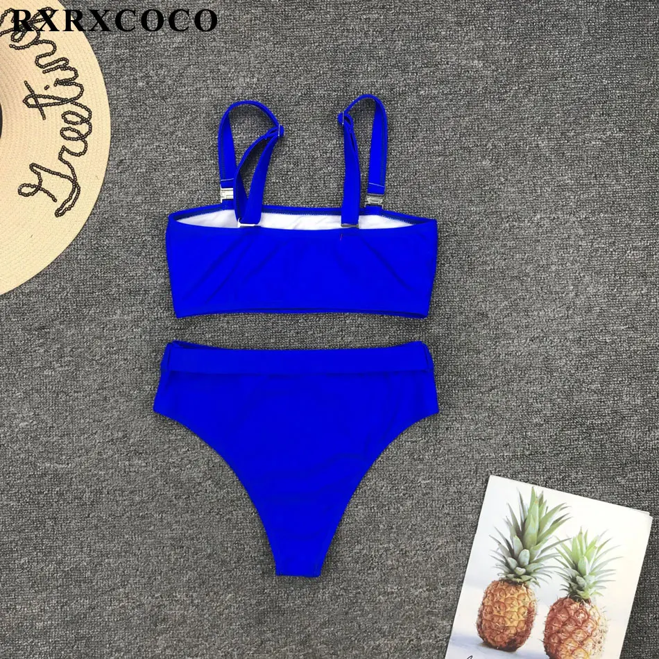 Новый однотонный бикини RXRXCOCO 2019 купальники женский купальник с высокой талией