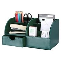 new dark green pen holders pencil pots 7 compartments large storage boxes bin pu leather cases desk organizer
