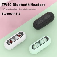 tw10 fashion solid color bluetooth headset wireless binaural calling with charging chamber bluetooth 5 0 stereo sports headset