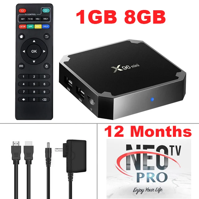 X96 Мини Android 7,1 ТВ приставка с 1 год NEO Pro IP tv подписка смарт-приставка Amlogic S905W 2,4 ГГц WiFi 4K HD медиаплеер - Цвет: 1G8G-1 Year NEO TV