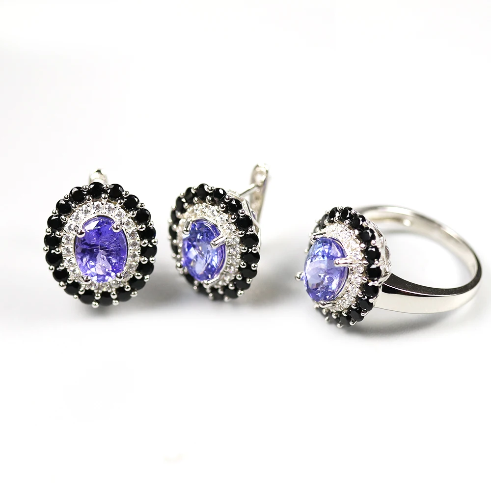 TBJ Natural blue tanzanite Jewelry Set oval cut 7*9mm gemstone jewelry 925 sterling silver fine for women best gift | Украшения и