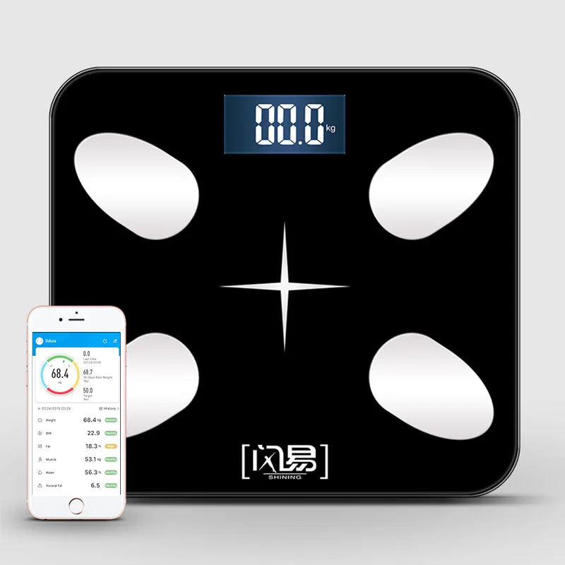 Умные Электронные весы для тела Bluetooth напольные ванной комнаты ЖК дисплей и жира