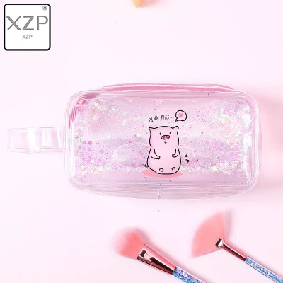 Pink Pig XZP мультфильм мечта розовый Девушки Русалка свинья цветок зыбучий песок масло косметички прозрачный пенал канцелярские принадлежности Лазерная макияж сумка - Цвет: Pink Pig