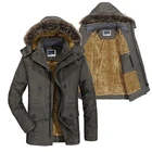 Мужская зимняя теплая парка с подкладкой, ветрозащитная Съемная шапка, ветровка, военная флисовая куртка, Мужское пальто с меховым воротником размера плюс 7XL