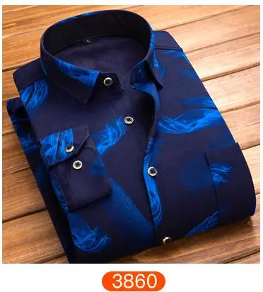 Демисезонный Мужская горошек Slim Fit с длинным рукавом толстые рубашки красный решетки платье цветочный мужской Повседневное плед Для мужчин рубашка флис - Цвет: 3860