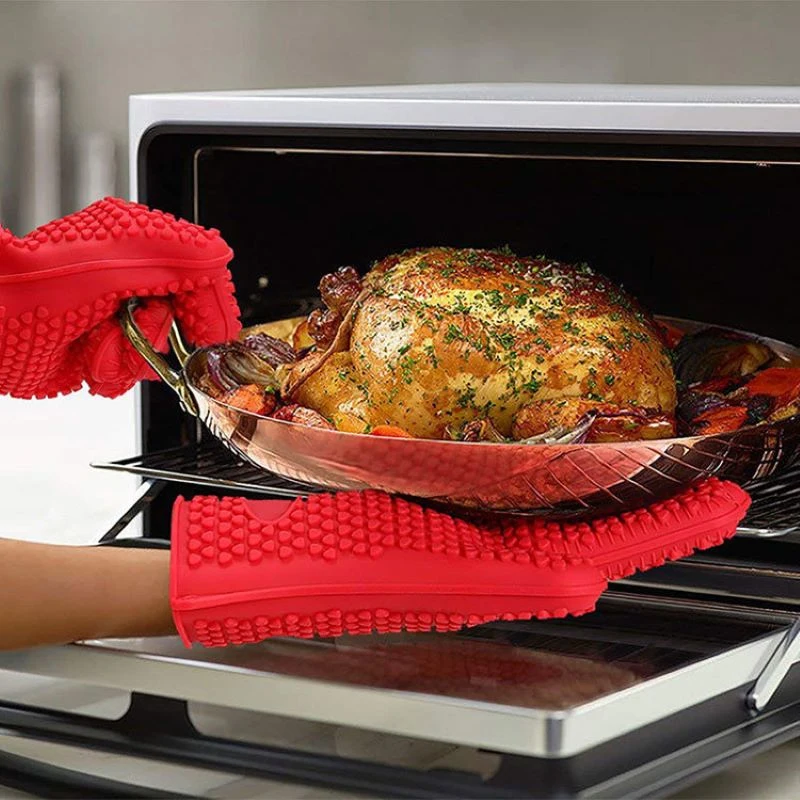 A Silicone Oven Mitt Heat Resistant Gloves Full Finger Hand Single Mitts Kitchen Accessories |