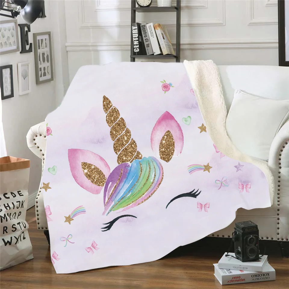 ONGLYP Cute Unicorn Throw Blanket Sherpa Fleece Cozy Bedroom Decor Blankets Plush Thicked for Sofa Couch Bed | Дом и сад