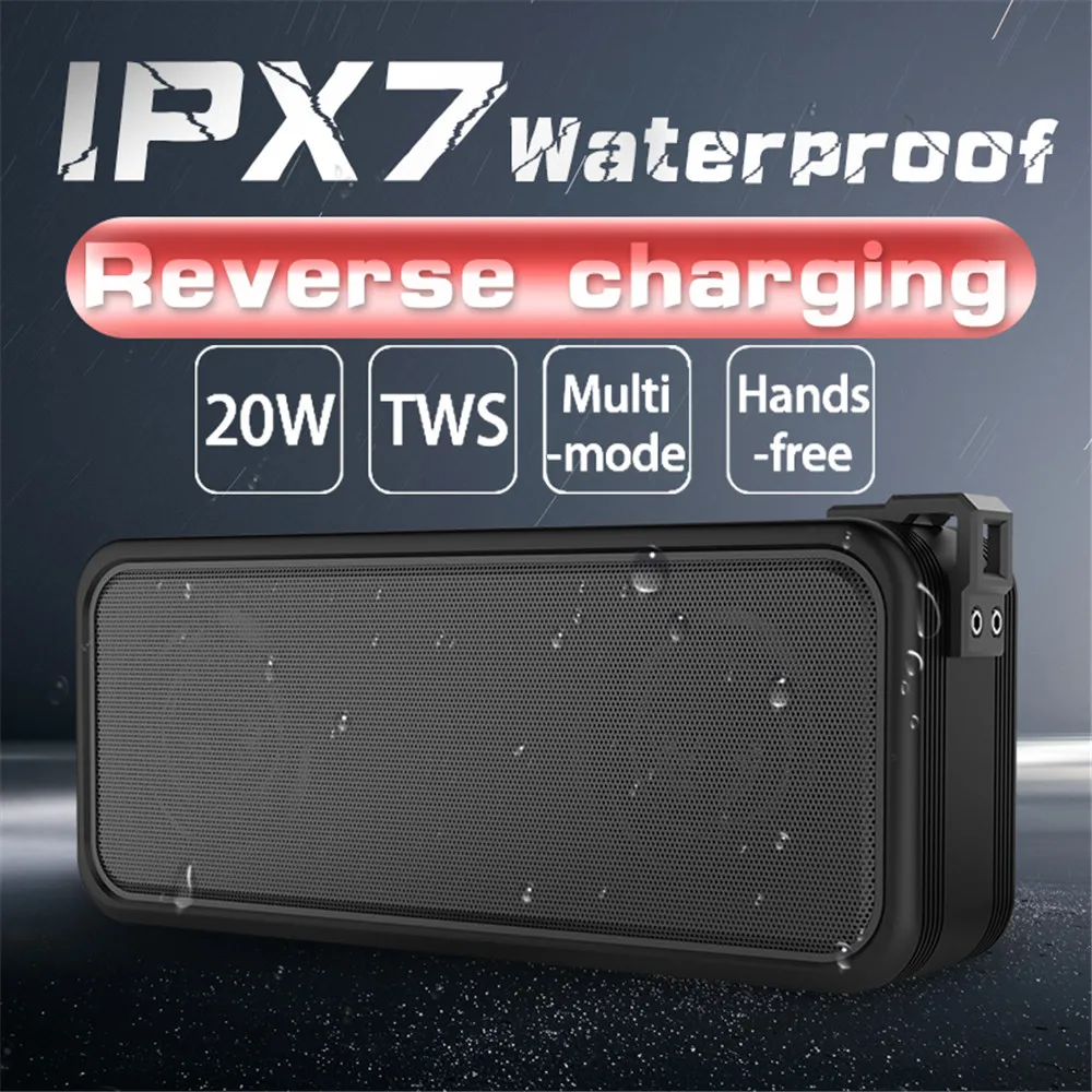 

TWS Wireless Bluetooth Speaker Waterproof Shower Speaker Portable High Power 20W Column Super Bass Stereo Subwoofer Play 20 Hour
