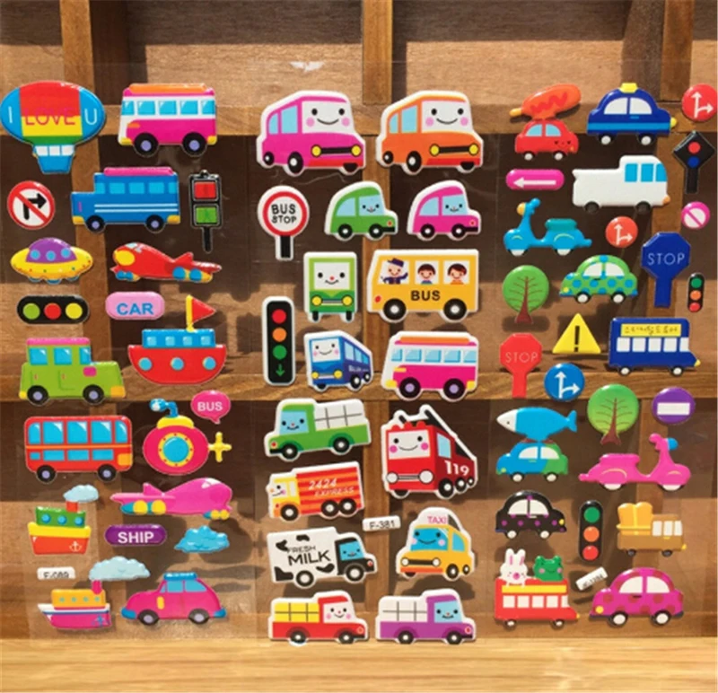 

2021 Hot 5PCS /lot Cartoon Bubble Stickers Transport Cars Children Kids Girls&Boys Mixed Stickers Decoration Christmas Gift