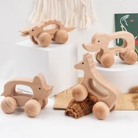 infant wooden push pull car toy early education fun log color animal hand push wooden car montessori benefit intellectual toy