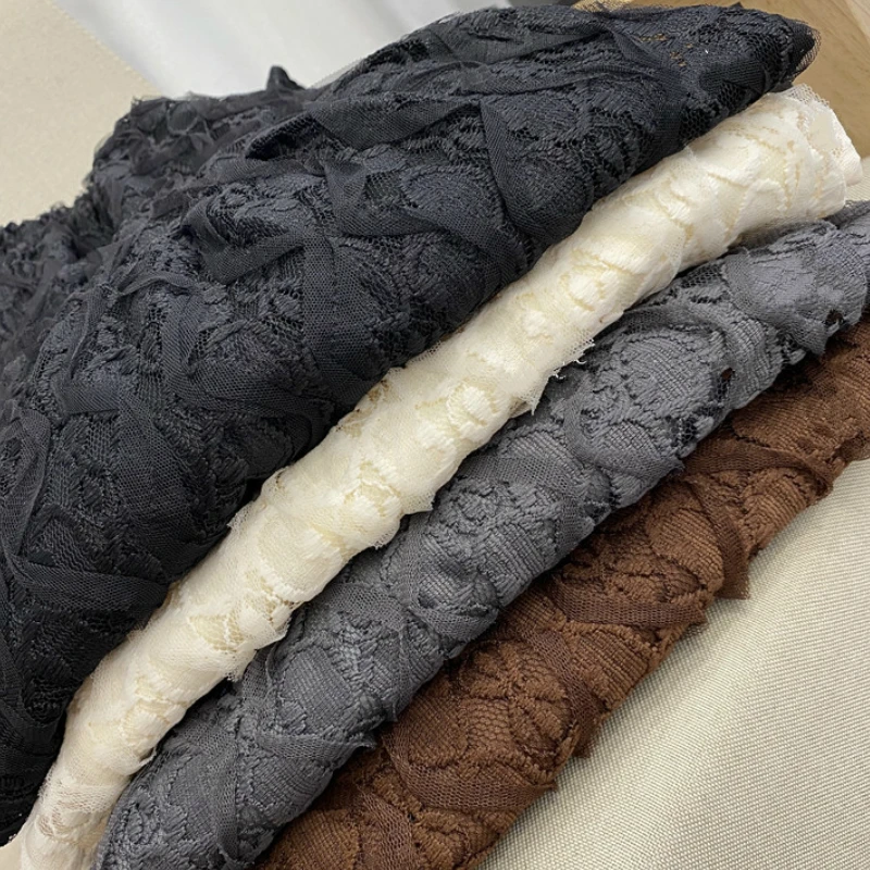 

Winter Crochet Lace A-line Cakee Maxi Long Skirts Sweet Floral Laced Patchwork Pleated Long Skirts