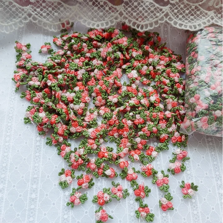 100 Pieces 1.6cm Width Red Green Embroidered Floral Lace Embellishment Applique Patches Trimming Sewing Supplies for Women | Дом и сад