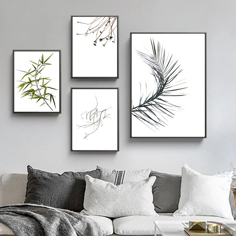 Зеленые растения листья цитаты настенная Картина на холсте скандинавские