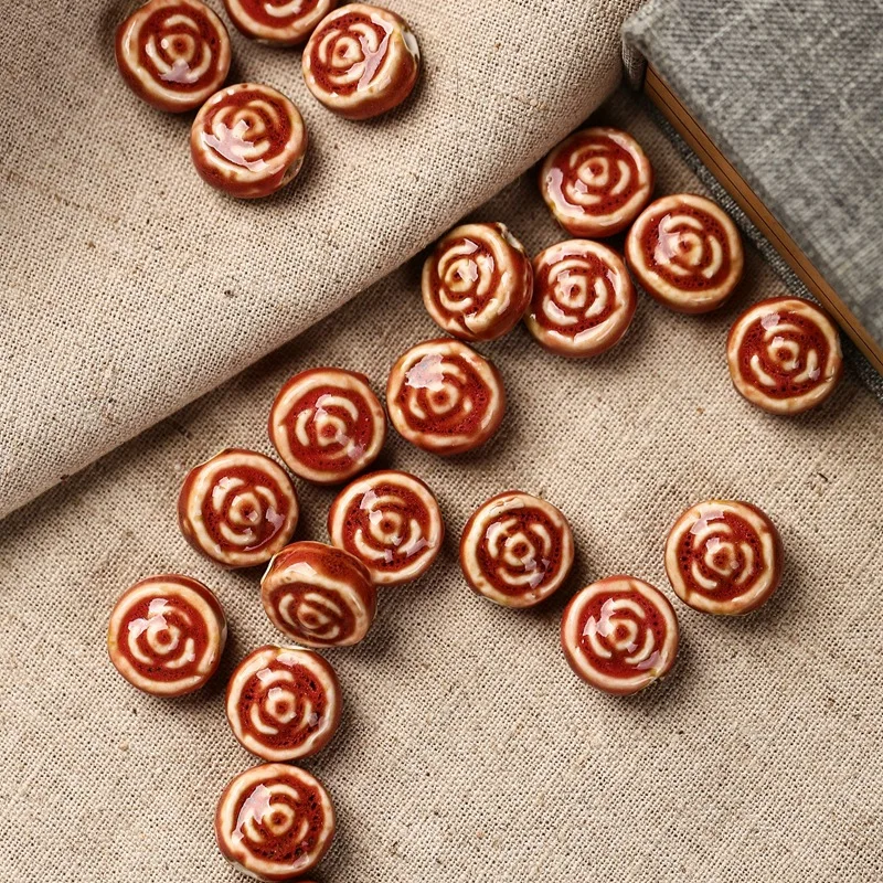 

50 Pieces/Lot Rose Flower DIY Ceramic Beads Geometric Flat Porcelain Spacer Bracelet Necklace Jewelry Making Handmade 3mm Hole