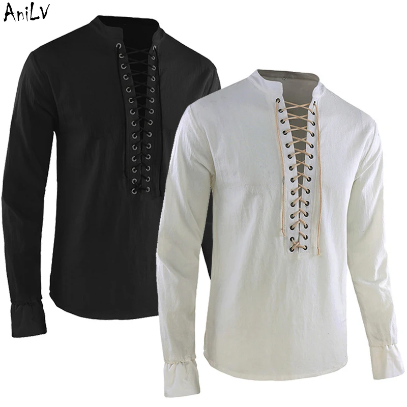 

AniLV эпохи Возрождения, стимпанк, Пиратская винтажная рубашка, костюм, одежда среднего возраста, рыцарь викингов, Спартанский воин, SCA LARP, косп...