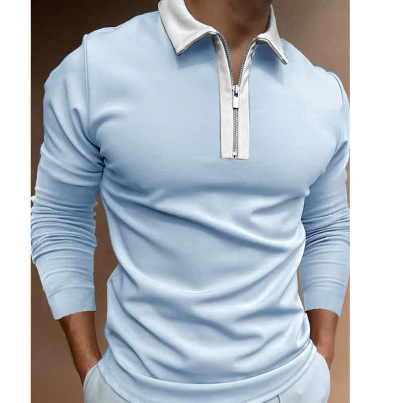 

Мужская рубашка-поло с длинным рукавом, Повседневная мода, на молнии, в стиле Харадзюку, 2021