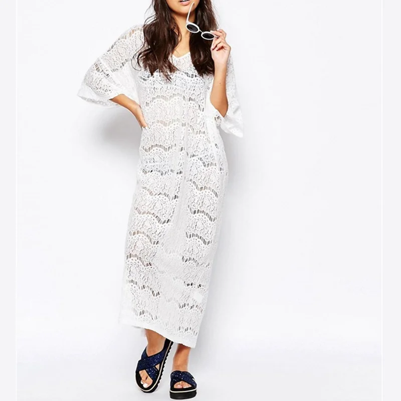 Новое поступление сексуальное пляжное покрывало Кружевное белое платье для