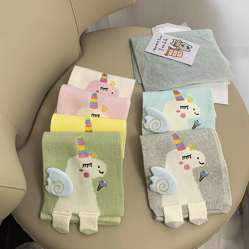 

2021 Autumn Winter Warm Scarf for Kids Cute Unicorn Woolen Yarn Soft and Warn Outdoor Shawl Children's Scarfs Wholesale