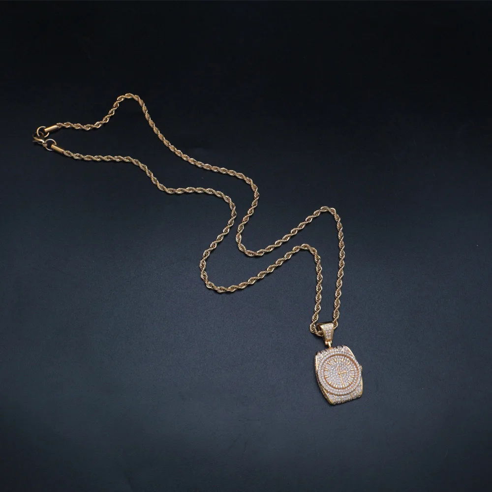 Цепочка с подвеской в форме часов для мужчин и женщин длинная цепь стиле хип хоп