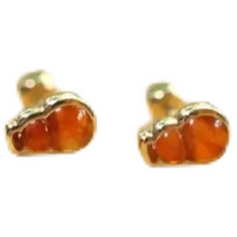 

Brand New Japanese and Korean-Style Ice-Transparent Red Silk Chalcedony Gourd Stud Earrings S925 Sterling Silver Inlaid Fresh