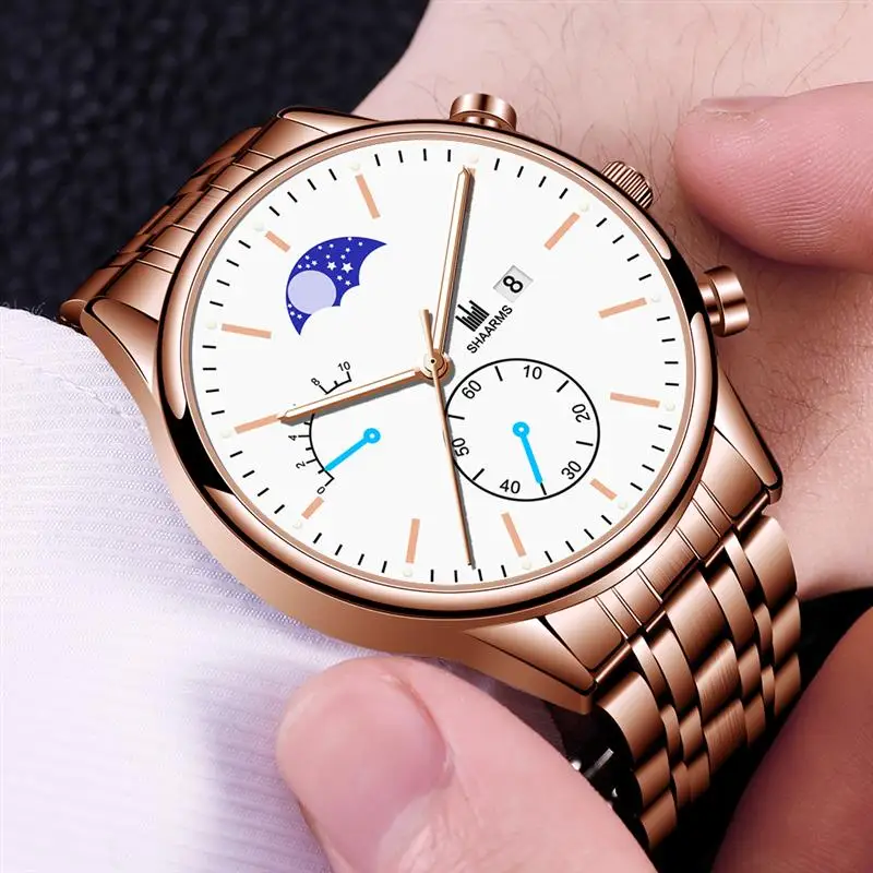 Часы наручные SHAARMS 2020 мужские спортивные кварцевые модные деловые с браслетом из