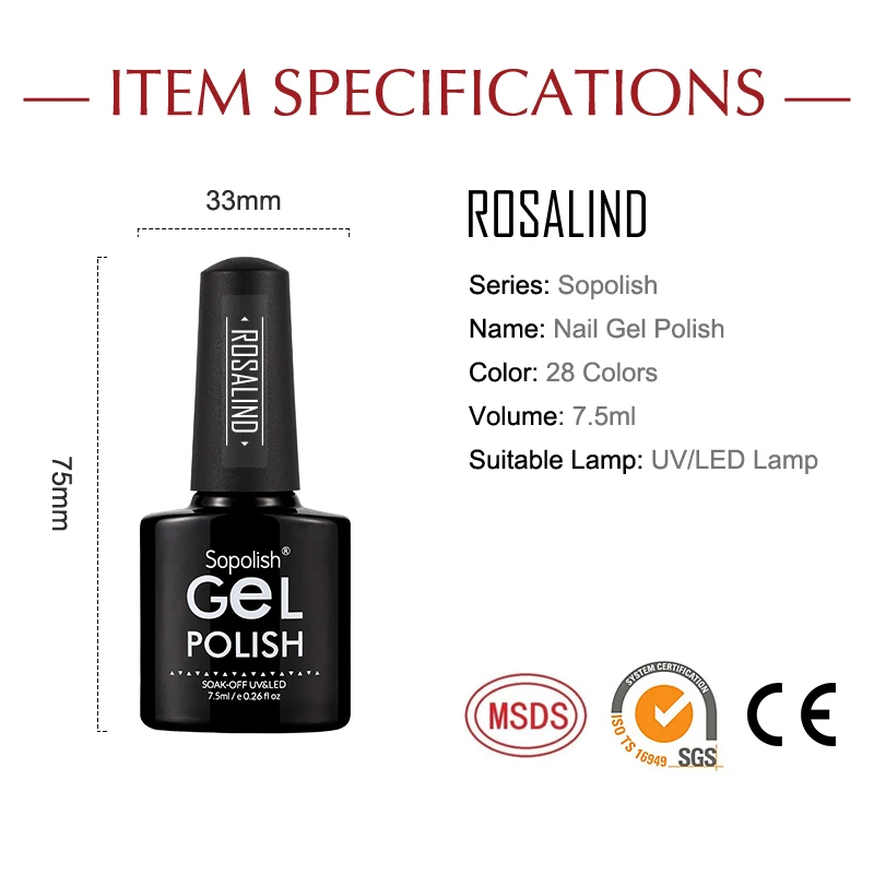 ROSALIND Hybrid Varnishes Nail Gel Polish 7.5ml Top Base Coat Primer For Manicure Lacquer Semi Permanent Art Design | Красота и
