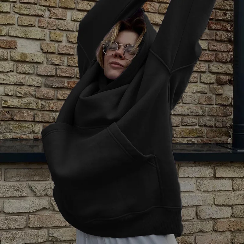 

Женский осенне-зимний однотонный модный Свободный Тонкий свитер с капюшоном Женский Повседневный простой стильный топ с длинными рукавами...