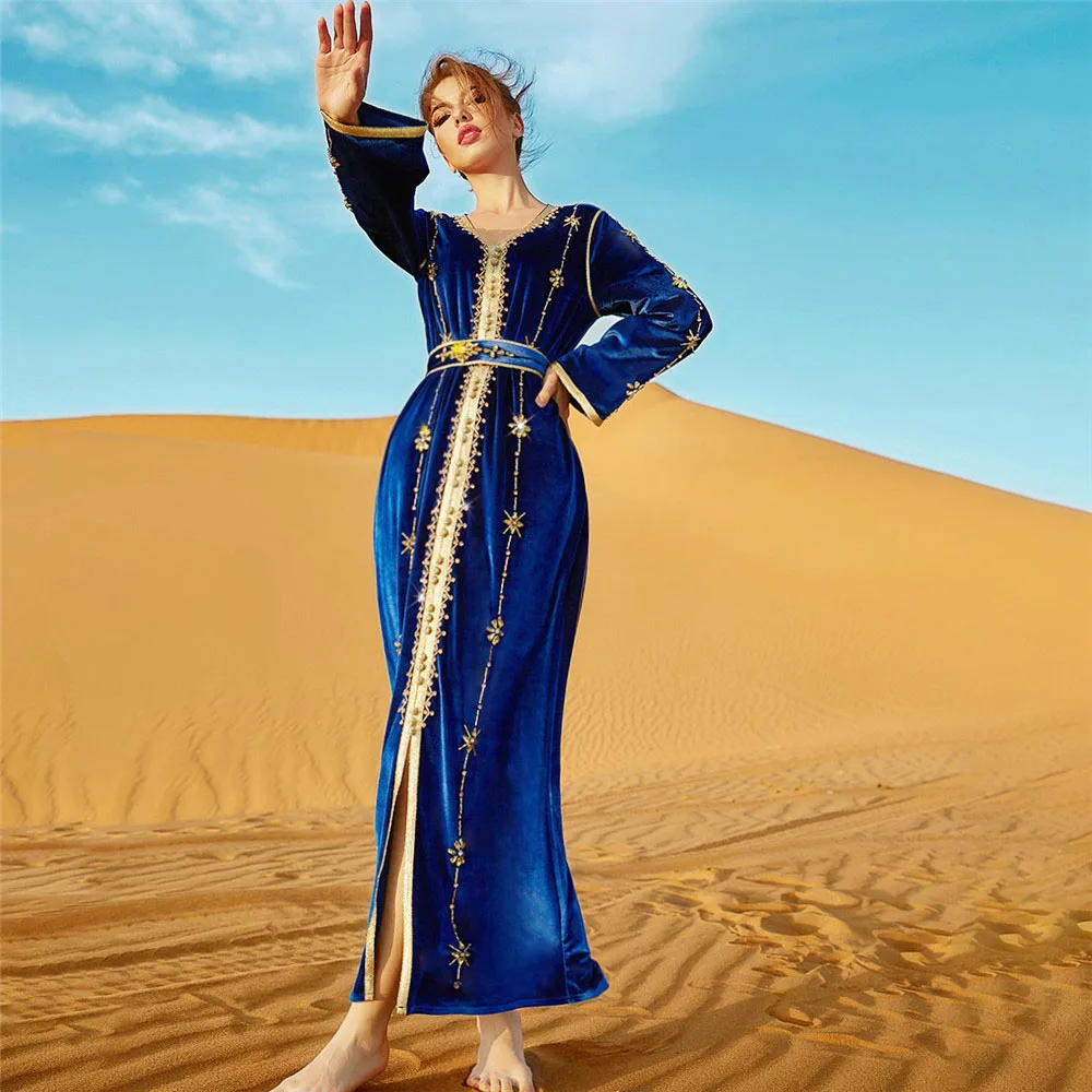 Бархатная абайя, искусственный кафтан, женское платье в мусульманском стиле, женская одежда в стиле ИД Рамадан, Caftan Jalabiya, марокканская одежд...