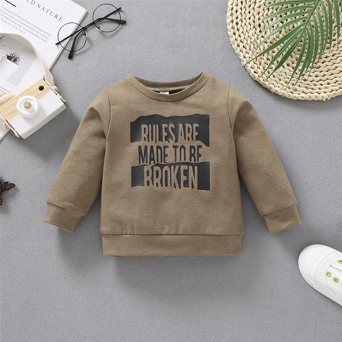 Pudcoco Baby Sweater, Letter Print Round Neck Long Sleeve Top for Birthday Party Photography Vacation Hoodies New Fashion 2021