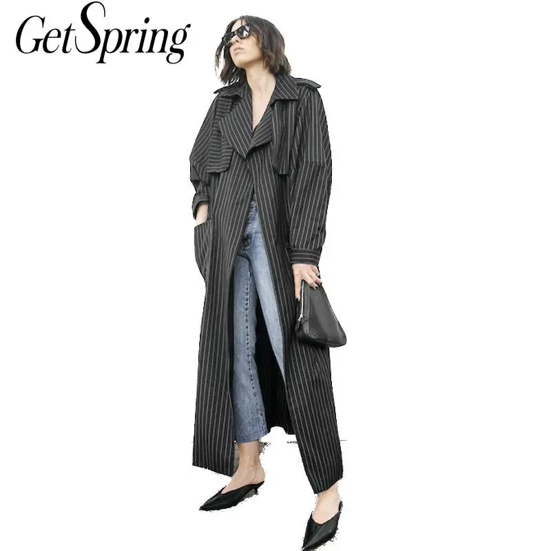GETSRING женский плащ винтажное пальто полосатый кардиган размера плюс свободный